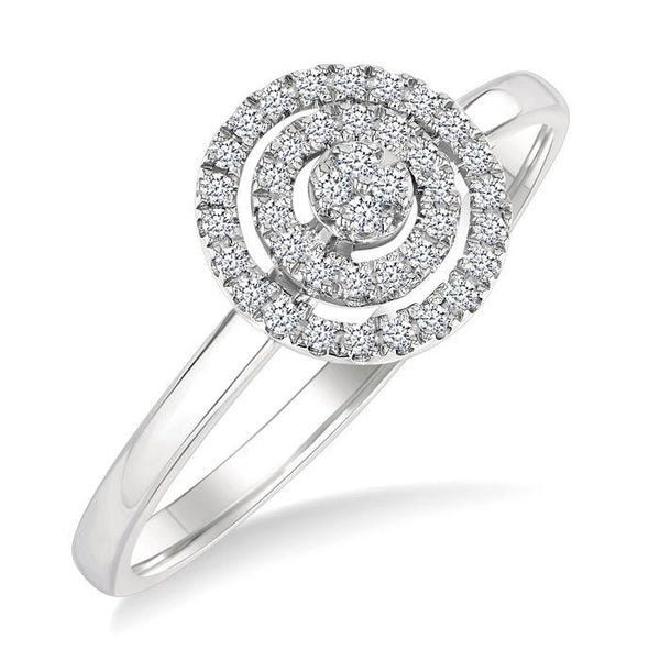 1/6 Ctw Double Halo Round shape Petite Round Cut Diamond Fashion Ring in 10K White Gold