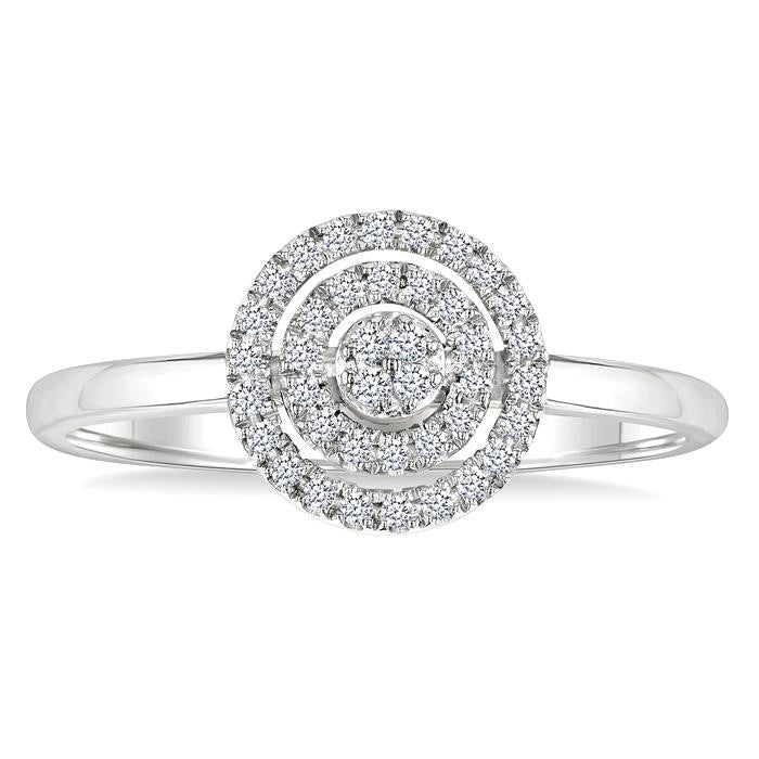 1/6 Ctw Double Halo Round shape Petite Round Cut Diamond Fashion Ring in 10K White Gold