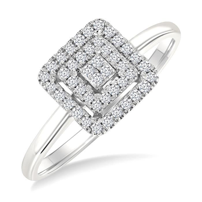 1/6 Ctw Double Halo Square Shape Petite Round Cut Diamond Fashion Ring in 10K White Gold