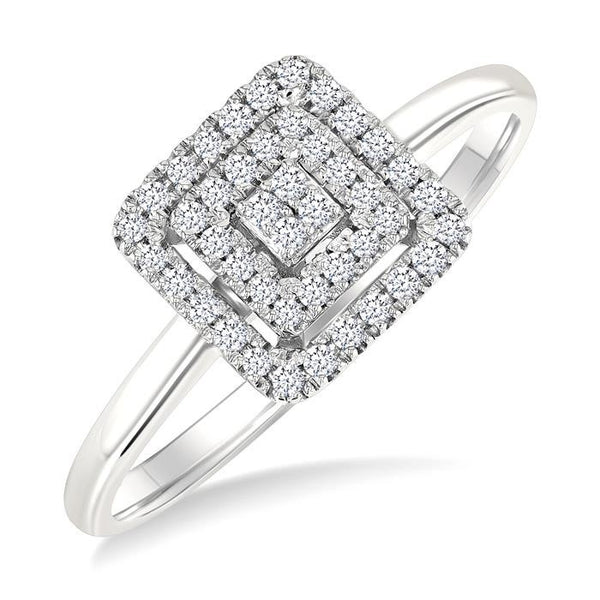 1/6 Ctw Double Halo Square Shape Petite Round Cut Diamond Fashion Ring in 10K White Gold