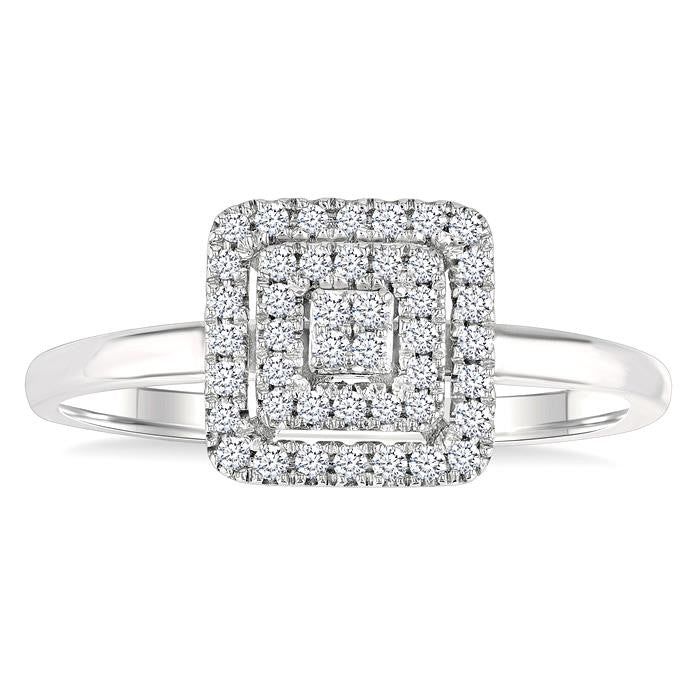 1/6 Ctw Double Halo Square Shape Petite Round Cut Diamond Fashion Ring in 10K White Gold