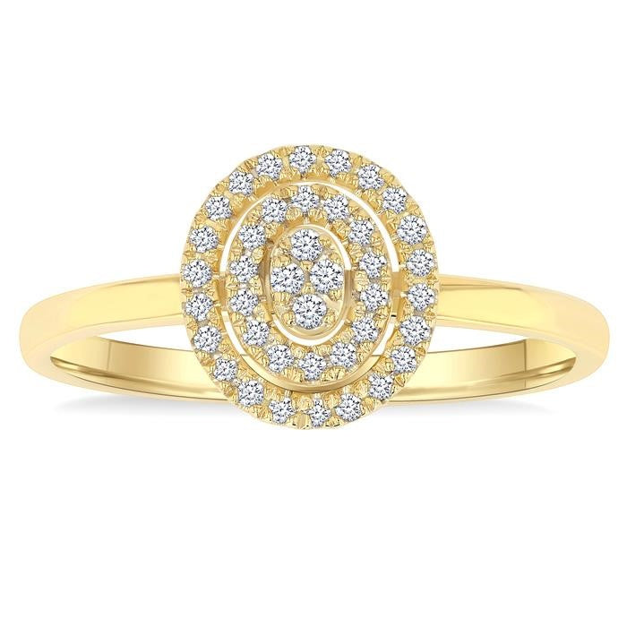 1/6 Ctw Double Halo Oval Shape Petite Round Cut Diamond Fashion Ring in 10K Yellow Gold