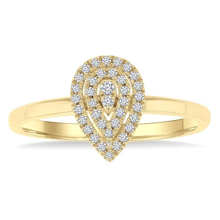 1/6 Ctw Double Halo Pear Shape Petite Round Cut Diamond Fashion Ring in 10K Yellow Gold