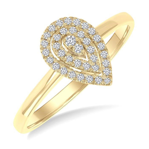 1/6 Ctw Double Halo Pear Shape Petite Round Cut Diamond Fashion Ring in 10K Yellow Gold