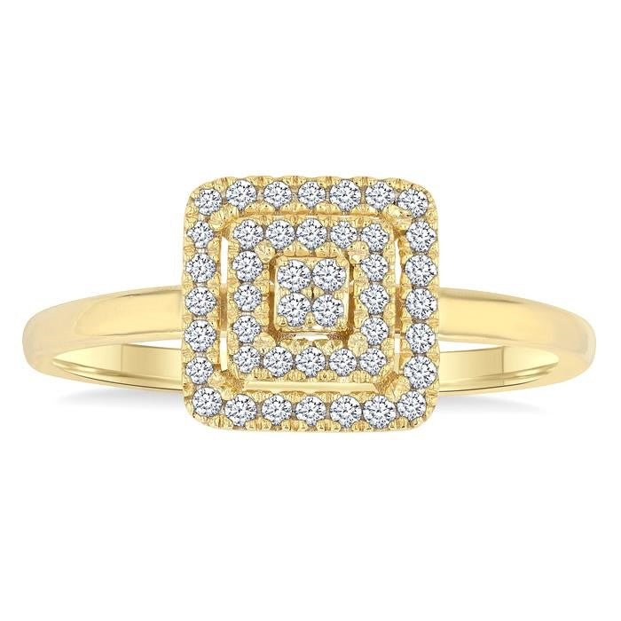 1/6 Ctw Double Halo Square Shape Petite Round Cut Diamond Fashion Ring in 10K Yellow Gold