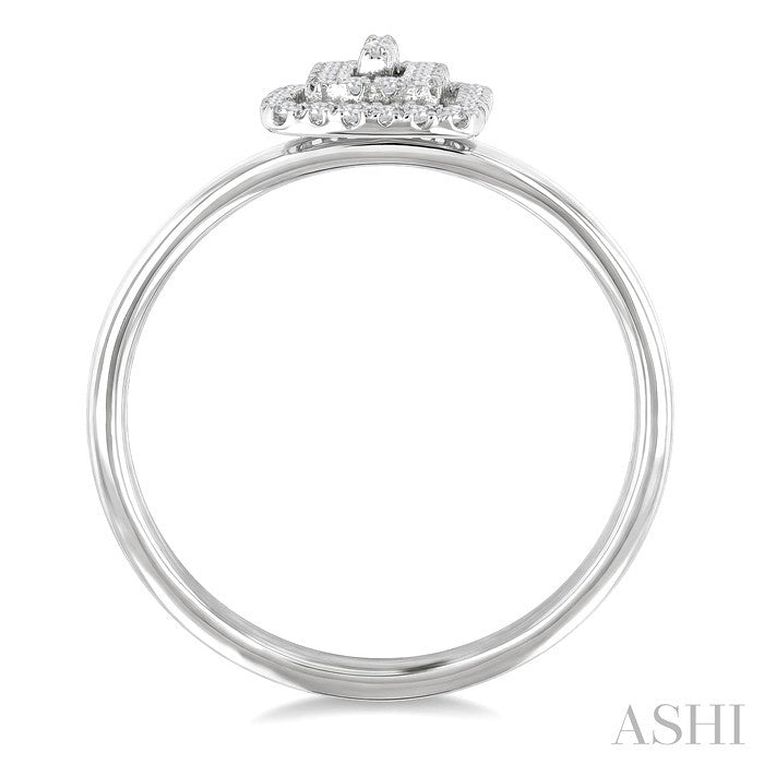 1/6 Ctw Double Halo Emerald Shape Petite Round Cut Diamond Fashion Ring in 10K White Gold
