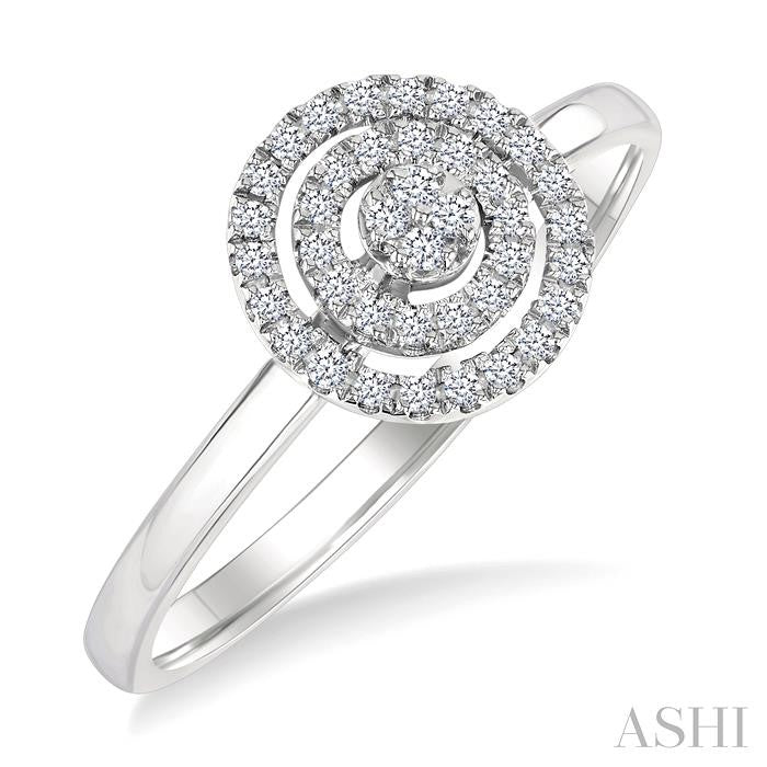 1/6 Ctw Double Halo Round shape Petite Round Cut Diamond Fashion Ring in 10K White Gold