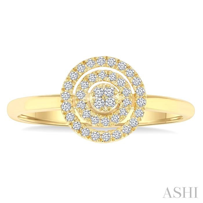 1/6 Ctw Double Halo Round shape Petite Round Cut Diamond Fashion Ring in 10K Yellow Gold