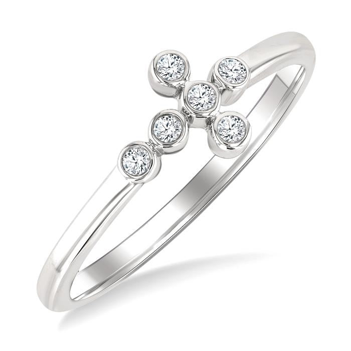 1/20 Ctw Round Cut Diamond 6-Stone Bezel Set Cross Petite Ring in 10K White Gold