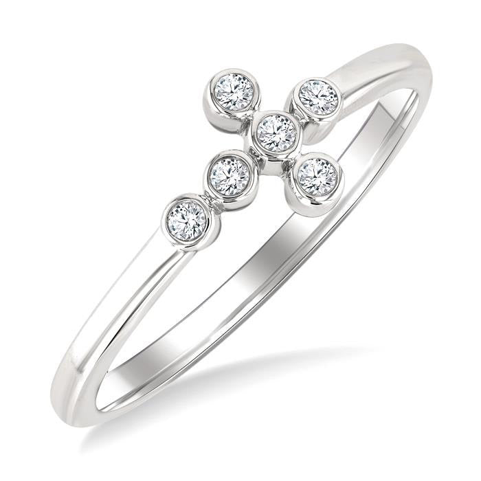1/20 Ctw Round Cut Diamond 6-Stone Bezel Set Cross Petite Ring in 10K White Gold