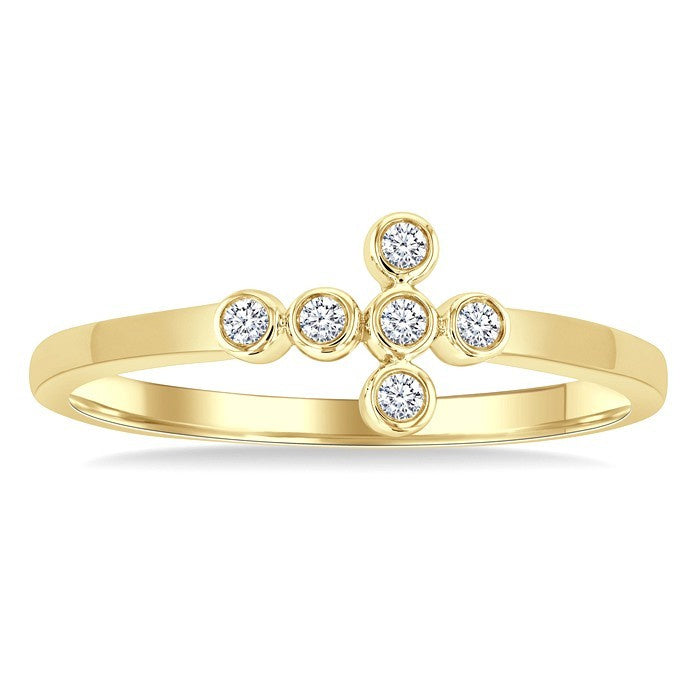 1/20 Ctw Round Cut Diamond 6-Stone Bezel Set Cross Petite Ring in 10K Yellow Gold