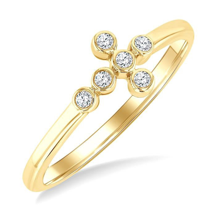 1/20 Ctw Round Cut Diamond 6-Stone Bezel Set Cross Petite Ring in 10K Yellow Gold