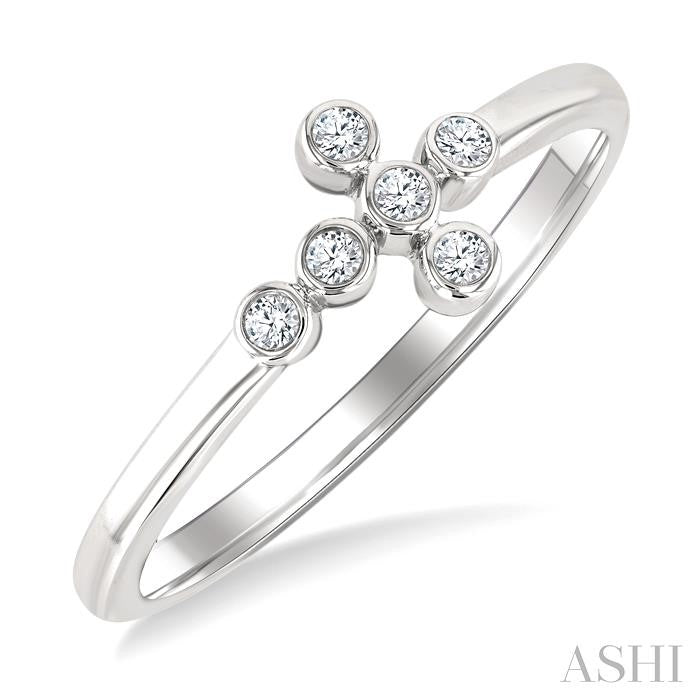 1/20 Ctw Round Cut Diamond 6-Stone Bezel Set Cross Petite Ring in 10K White Gold
