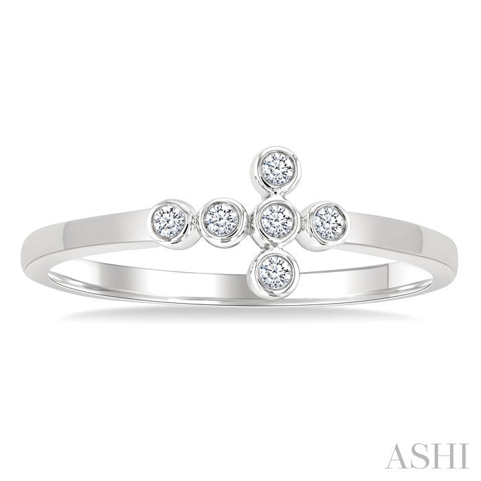 1/20 Ctw Round Cut Diamond 6-Stone Bezel Set Cross Petite Ring in 10K White Gold