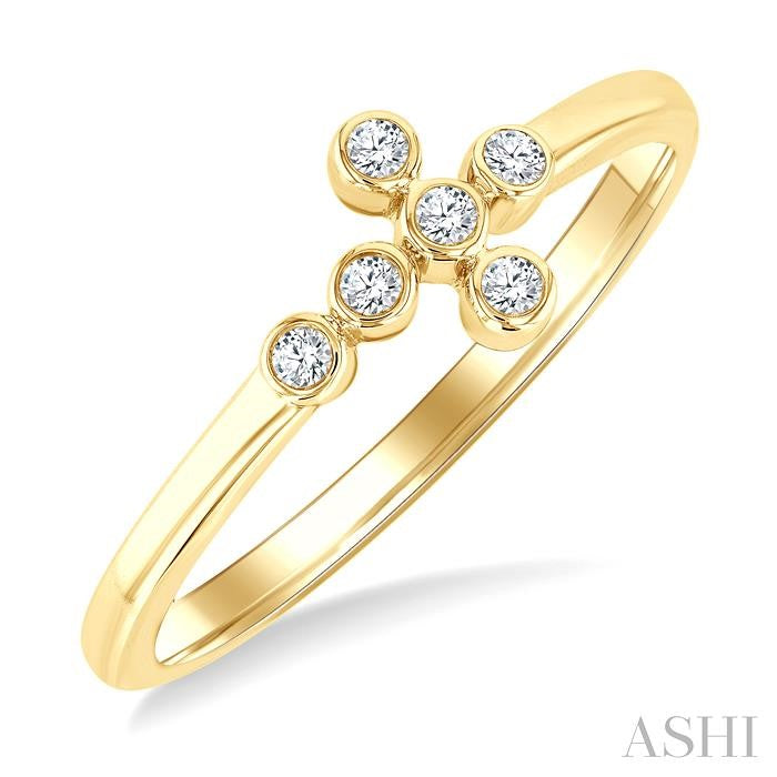 1/20 Ctw Round Cut Diamond 6-Stone Bezel Set Cross Petite Ring in 10K Yellow Gold