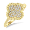 1/5 Ctw Round Cut Diamond Rope Border Clover Motif Fashion Ring in 10K Yellow Gold