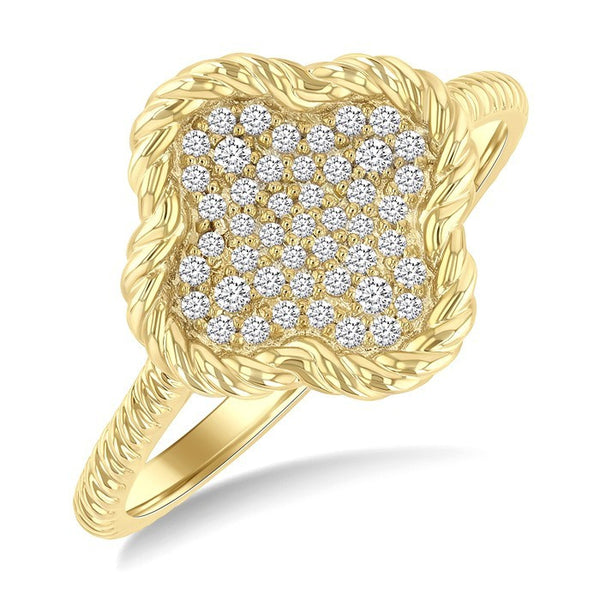 1/5 Ctw Round Cut Diamond Rope Border Clover Motif Fashion Ring in 10K Yellow Gold