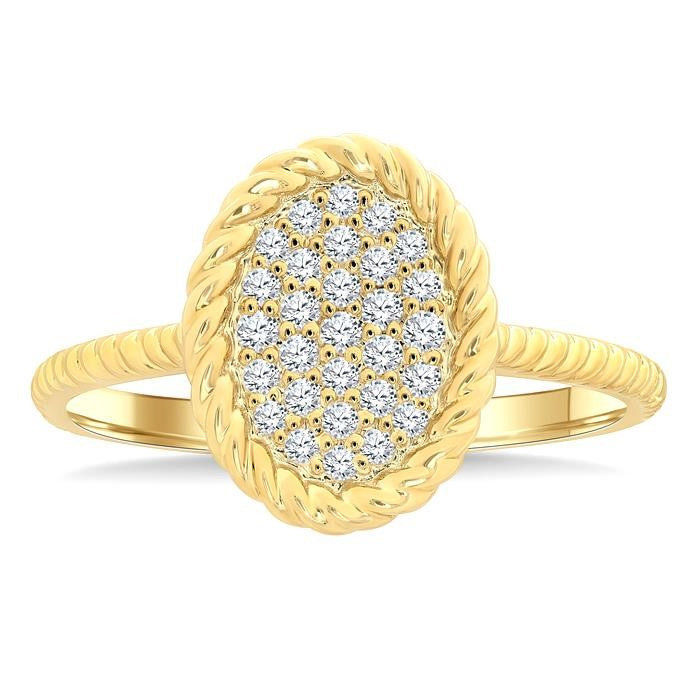 1/5 Ctw Oval Shape Rope Accent Round Cut Diamond Fashion Ring in 10K Yellow Gold