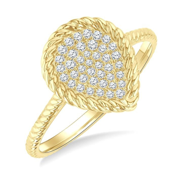 1/5 Ctw Pear Shape Rope Accent Round Cut Diamond Fashion Ring in 10K Yellow Gold