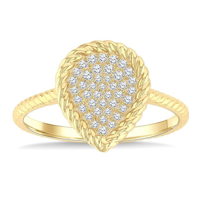 Pave-Set Pear Shape Rope Diamond Fashion Ring