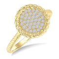 1/5 Ctw Round Cut Diamond Rope Border Circle Motif Fashion Ring in 10K Yellow Gold
