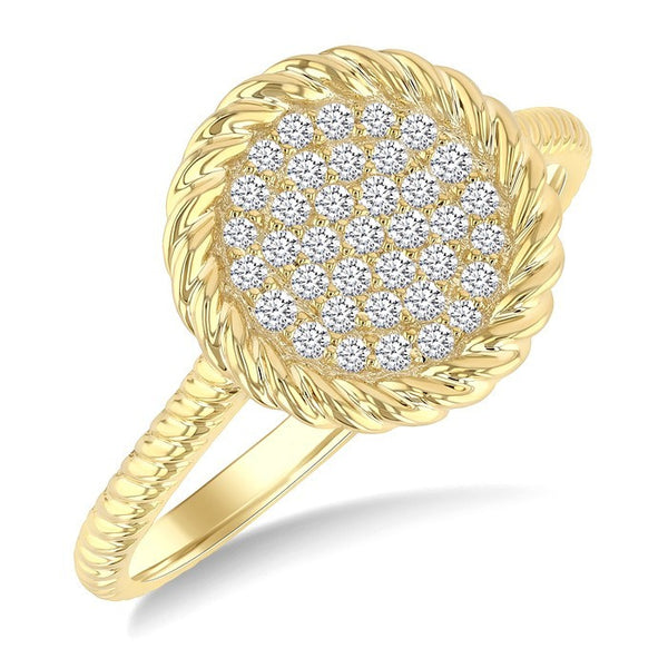 1/5 Ctw Round Cut Diamond Rope Border Circle Motif Fashion Ring in 10K Yellow Gold