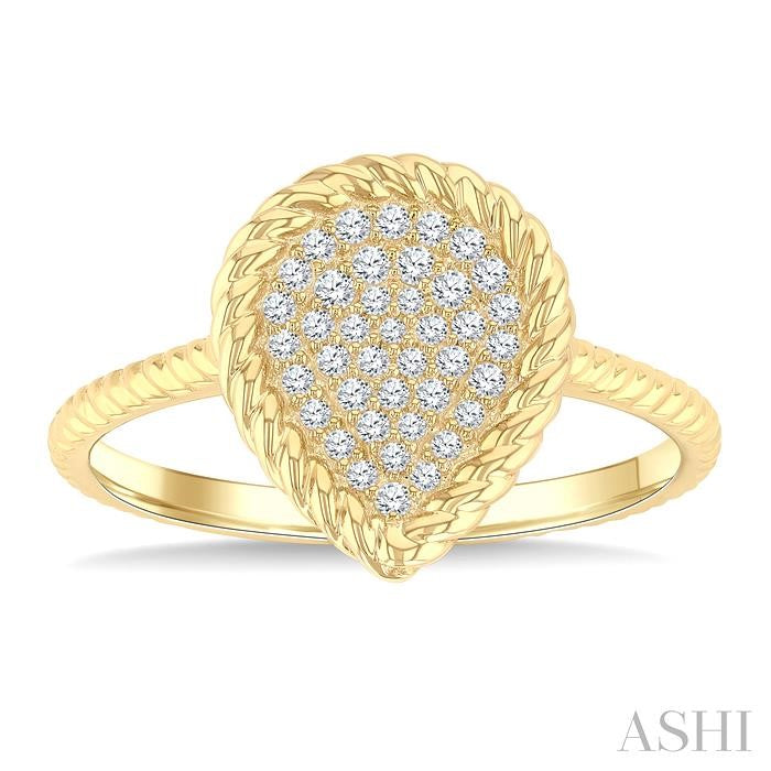 1/5 Ctw Pear Shape Rope Accent Round Cut Diamond Fashion Ring in 10K Yellow Gold