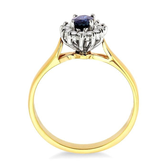 6x4MM Oval Cut Sapphire and 1/5 Ctw Round Cut Diamond Ring in 14K Yellow Gold