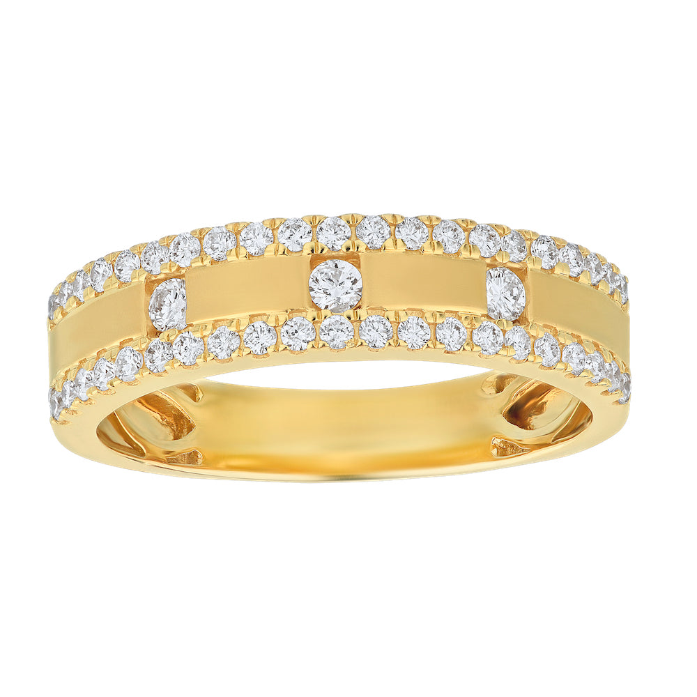Diamond Burnish Set Pave Outline Texture Band