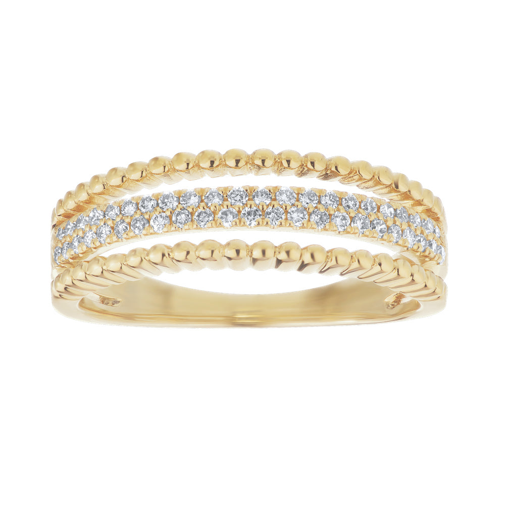 Diamond Center Row with Beaded Edges Two Tone Ring