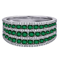 Diamond Triple Row Genuine Emerald Band