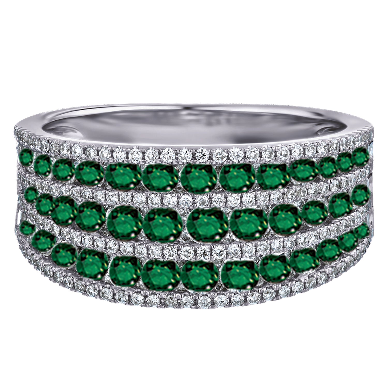 Diamond Triple Row Genuine Emerald Band