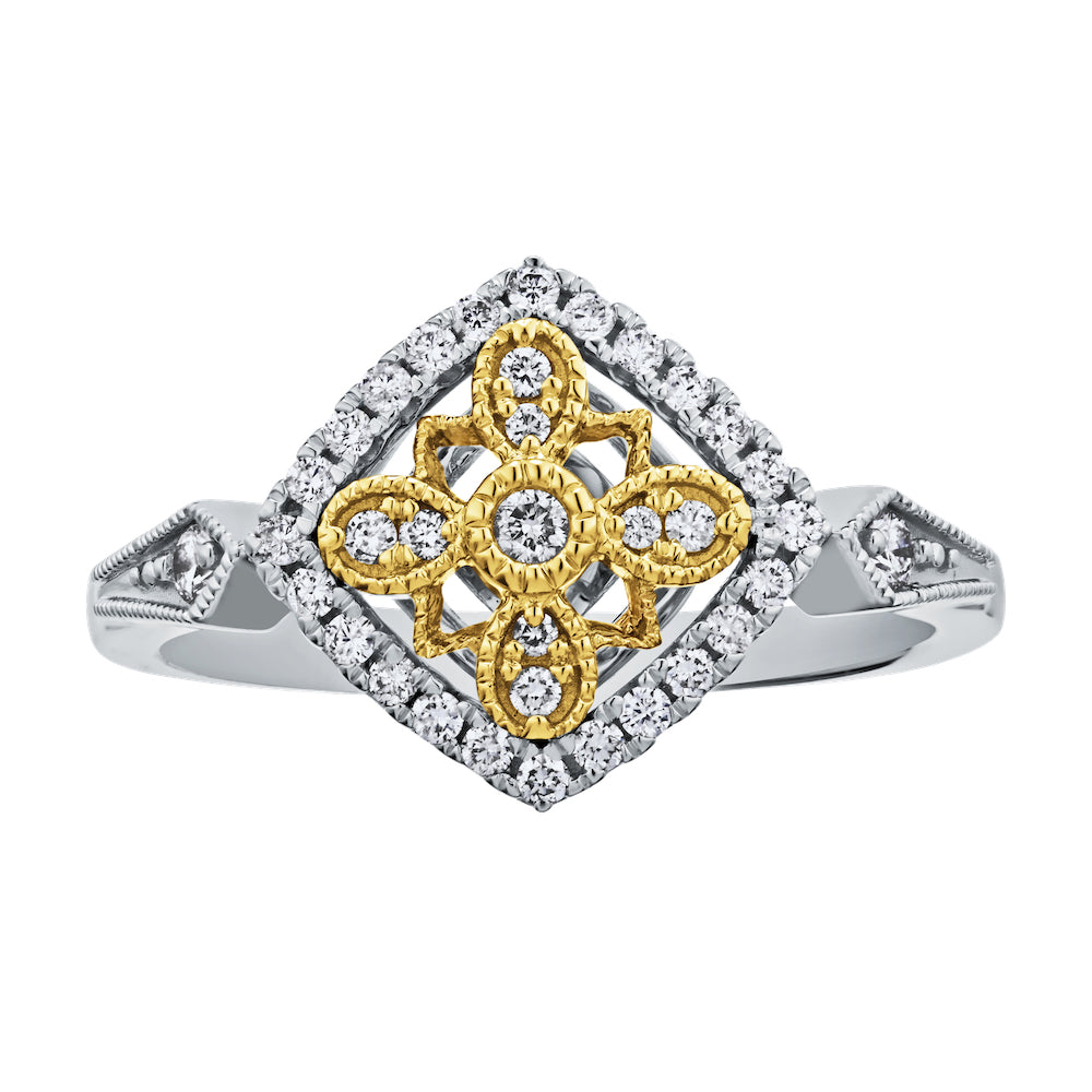 Diamond Cushion Shaped Two Tone Ring
