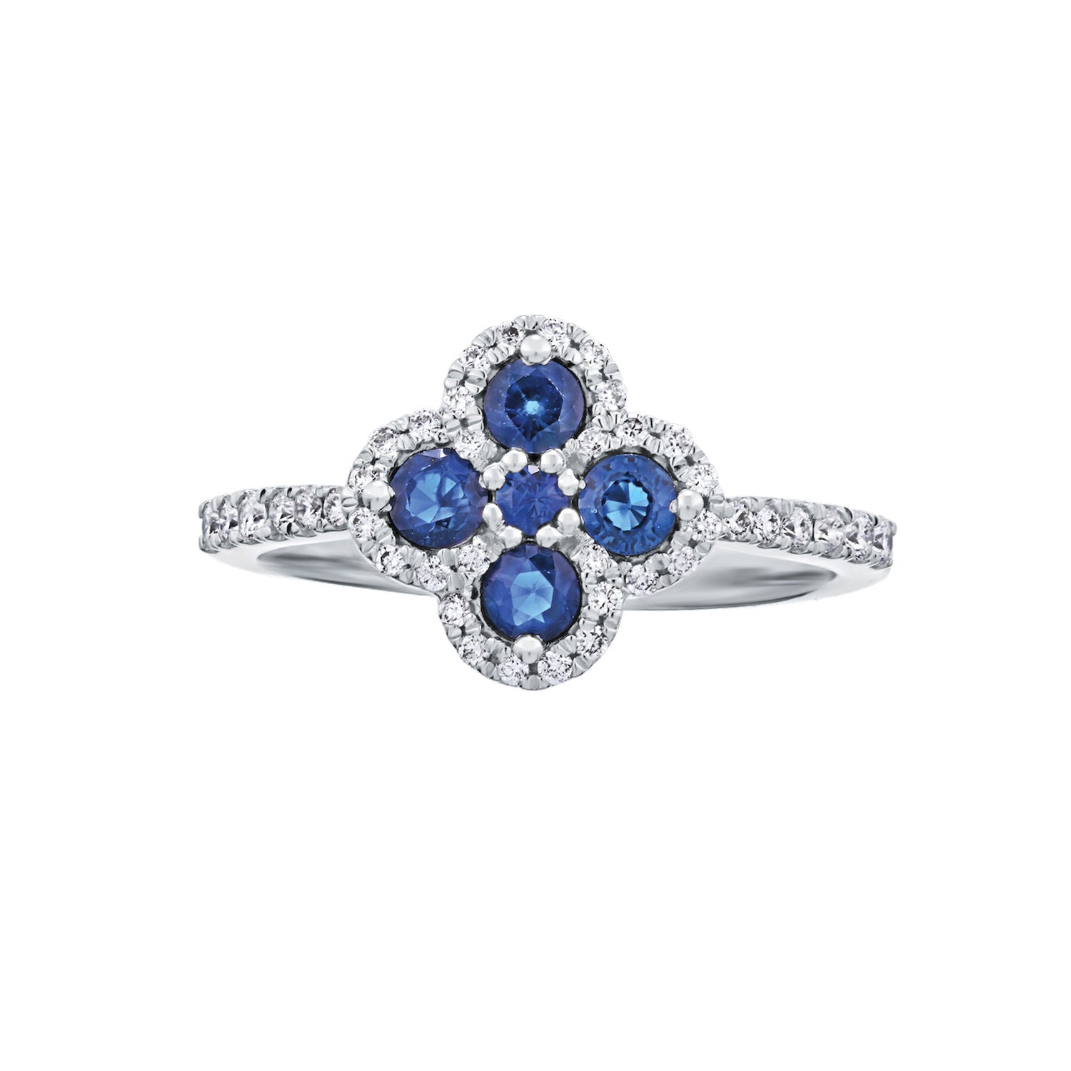 Diamond and Genuine Sapphire Clover Ring