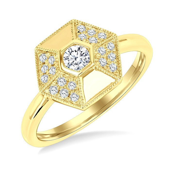 1/4 Ctw Hexagon Shape Round Cut Diamond Fashion Ring in 14K Yellow Gold