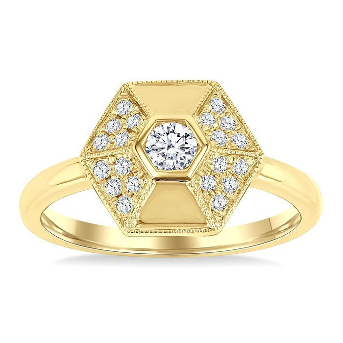 1/4 Ctw Hexagon Shape Round Cut Diamond Fashion Ring in 14K Yellow Gold