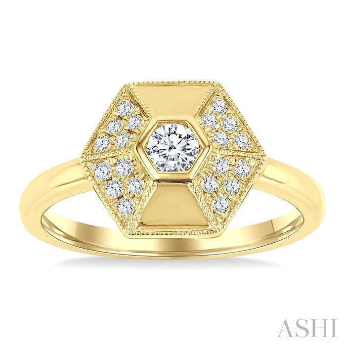 1/4 Ctw Hexagon Shape Round Cut Diamond Fashion Ring in 14K Yellow Gold