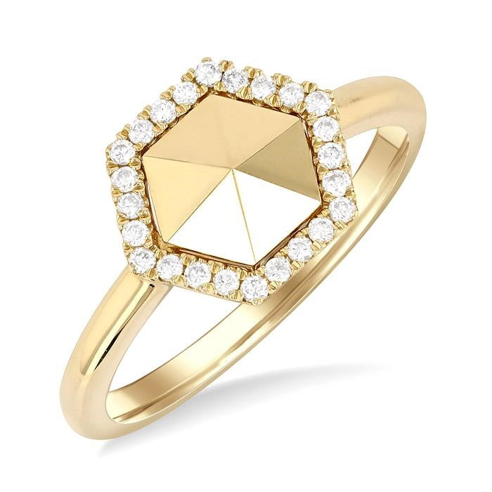 1/6 Ctw Petite Hexagon Shape Round Cut Diamond Halo Fashion Ring in 14K Yellow Gold