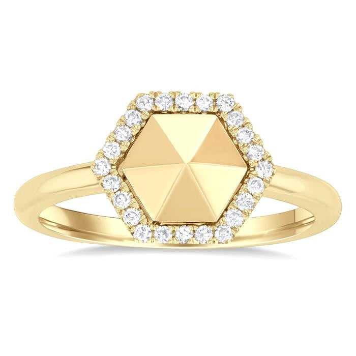 1/6 Ctw Petite Hexagon Shape Round Cut Diamond Halo Fashion Ring in 14K Yellow Gold