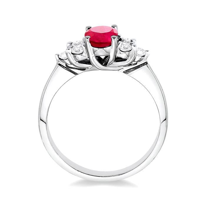 7x5mm Oval Cut Ruby and 1/3 Ctw Round Cut Diamond Ring in 14K White Gold