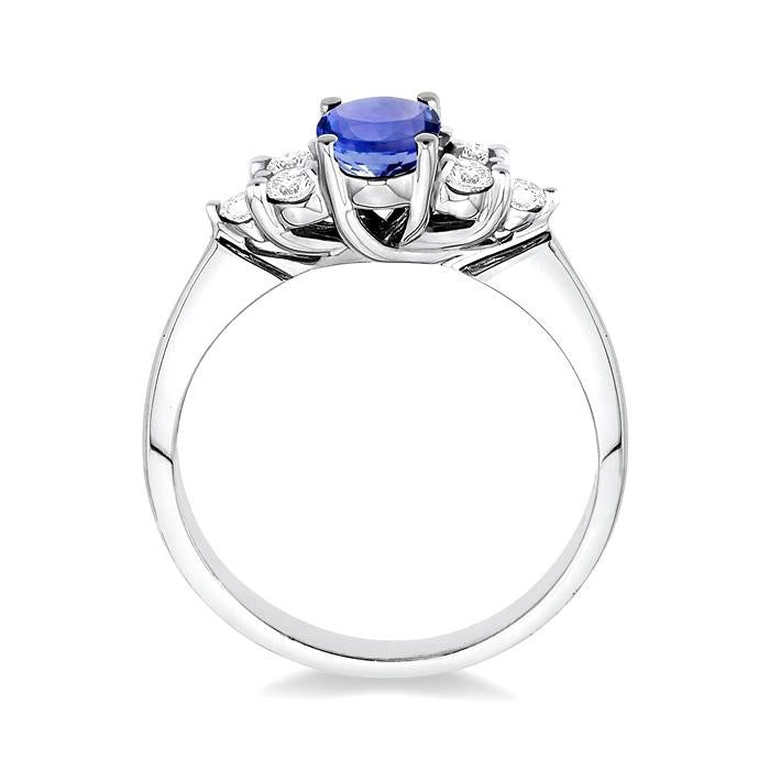 7X5 MM Oval Cut Tanzanite and 1/3 Ctw Round Cut Diamond Ring in 14K White Gold