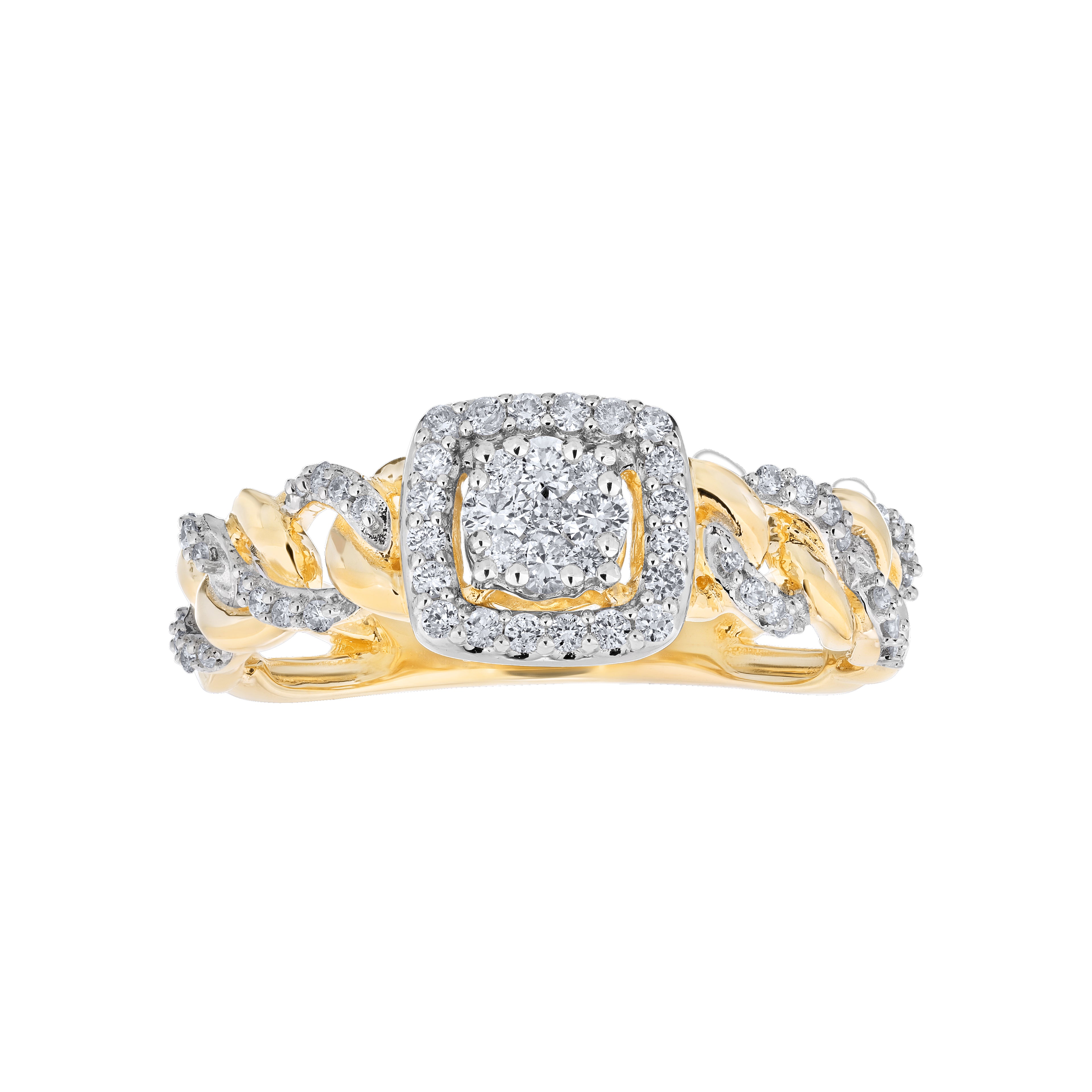 Diamond Cuban Link Cushion Shaped Cluster Ring