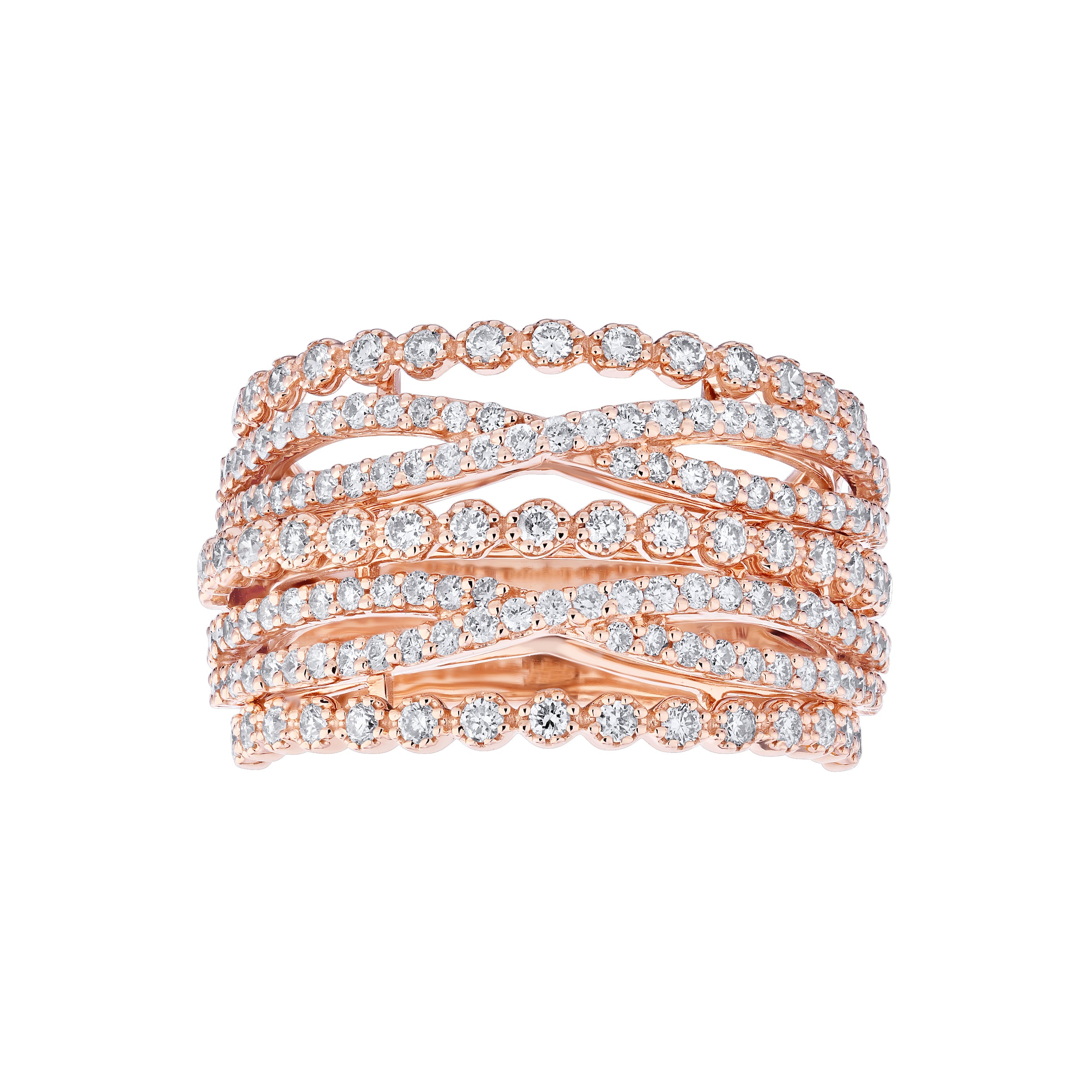 Diamond Open Weave Seven Row CrissCross Fashion Ring