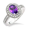 8x6 MM Oval Cut Amethyst and 1/3 Ctw Round Cut Diamond Ring in 14K White Gold