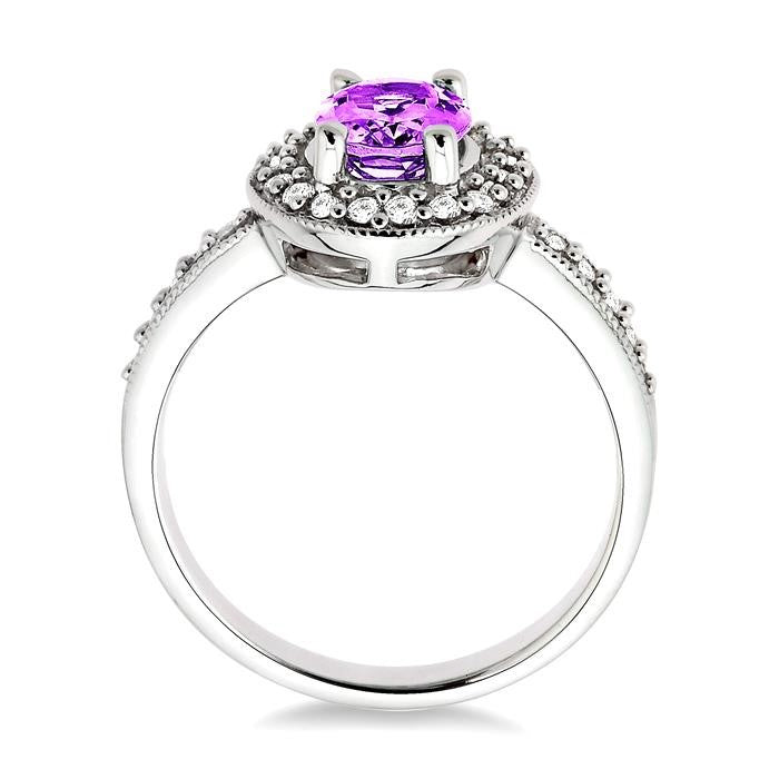 8x6 MM Oval Cut Amethyst and 1/3 Ctw Round Cut Diamond Ring in 14K White Gold