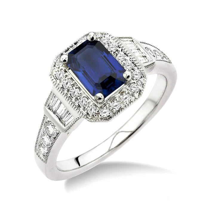 Emerald Shape Gemstone & Halo Diamond Ring