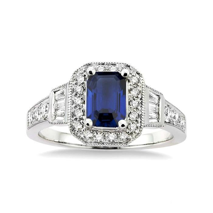 Emerald Shape Gemstone & Halo Diamond Ring