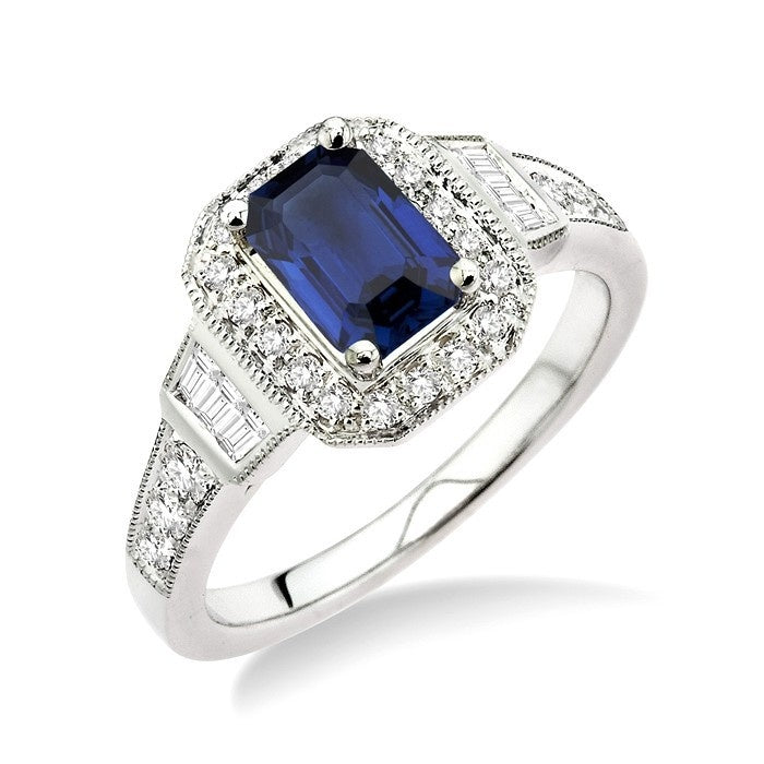 Emerald Shape Gemstone & Halo Diamond Ring