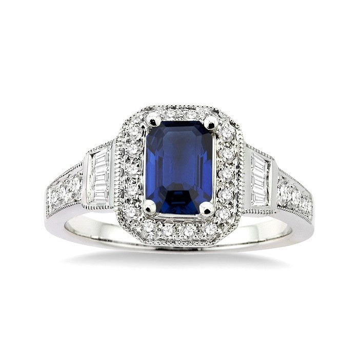 Emerald Shape Gemstone & Halo Diamond Ring