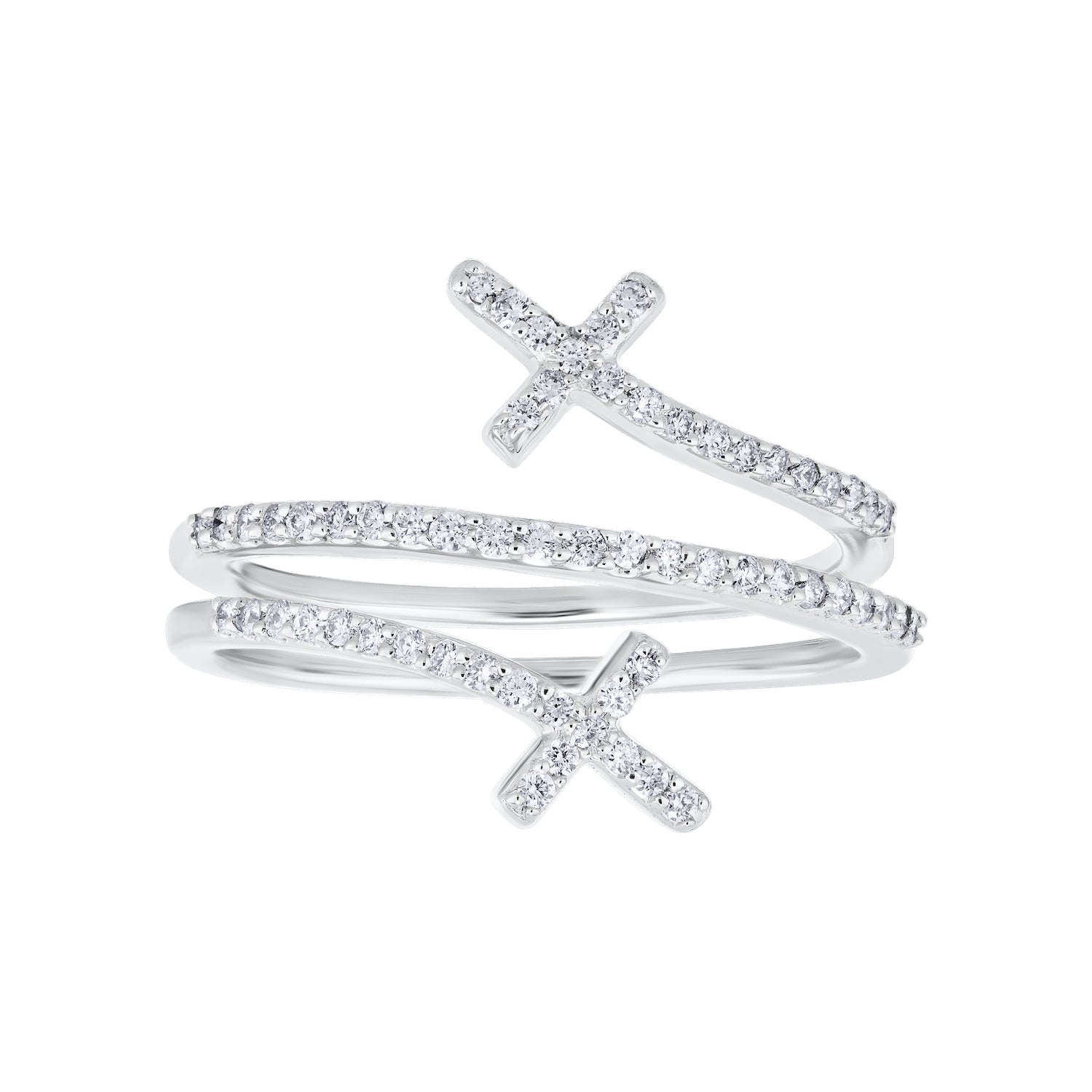 Diamond Three Row Cross ByPass Ring